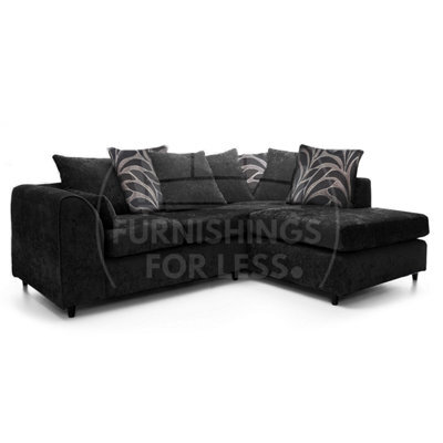 Furnishings For Less UK Zina Black Chenille L Shaped 3 To 4 Seater Corner Sofa Scatter Back - Right Hand Facing - image 1