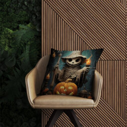 Warren Reed Designer Creepy Ghost With Pumpkins Outdoor Cushion 45Cm X 45Cm - thumbnail 2
