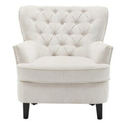 Living And Home Modern Beige White Linen Upholstered Tufted Accent Chair Armchair 85Cm (W) X 88Cm (D) X 94Cm (H) - thumbnail 4