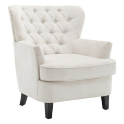 Living And Home Modern Beige White Linen Upholstered Tufted Accent Chair Armchair 85Cm (W) X 88Cm (D) X 94Cm (H) - thumbnail 3