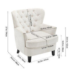 Living And Home Modern Beige White Linen Upholstered Tufted Accent Chair Armchair 85Cm (W) X 88Cm (D) X 94Cm (H) - thumbnail 6