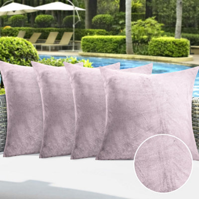 Ameha Pink Plain Velvet Cushions Set, 18X18 Inch, Includes 4 Filled Cushions & 4 Covers, Breathable & Anti Allergic - image 1