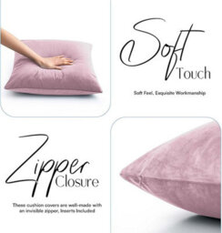 Ameha Pink Plain Velvet Cushions Set, 18X18 Inch, Includes 4 Filled Cushions & 4 Covers, Breathable & Anti Allergic - thumbnail 8