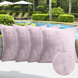 Ameha Pink Plain Velvet Cushions Set, 18X18 Inch, Includes 4 Filled Cushions & 4 Covers, Breathable & Anti Allergic - thumbnail 1