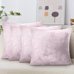 Ameha Pink Plain Velvet Cushions Set, 18X18 Inch, Includes 4 Filled Cushions & 4 Covers, Breathable & Anti Allergic - thumbnail 2