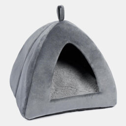 OHS Cat Bed Igloo Dog Bed Small Soft Cosy Nest Cave Plush Cushion Washable Dome Grey - thumbnail 4