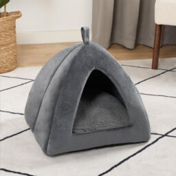 OHS Cat Bed Igloo Dog Bed Small Soft Cosy Nest Cave Plush Cushion Washable Dome Grey