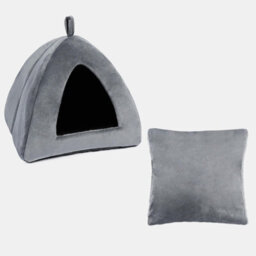 OHS Cat Bed Igloo Dog Bed Small Soft Cosy Nest Cave Plush Cushion Washable Dome Grey - thumbnail 9