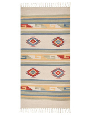 Beliani Klim Handwoven Kilim Area Rug 80 X 150 Cm Beige Brown Reversible With Tassels - image 1