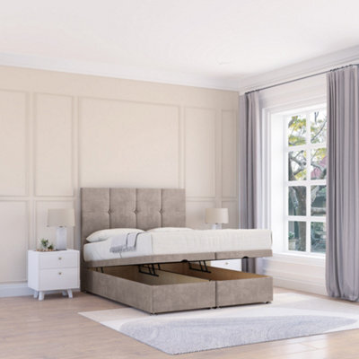 "Sloomy Jasmine Pebble Plush 4Ft Ottoman Bed End Opening With Sprung Memory Mattress & 26"" Headboard-Small Double"