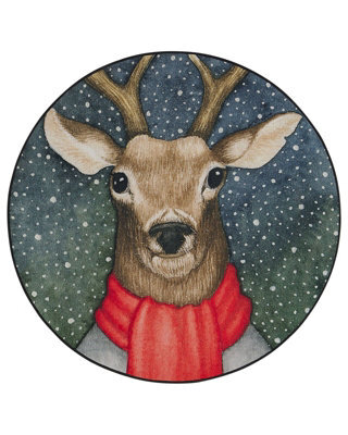 Beliani Round Multicolour Reindeer Christmas Rug 120Cm Anti-Slip Polyester Low-Pile - image 1