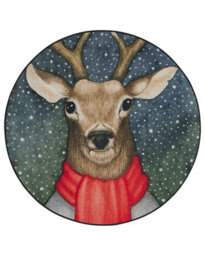 Beliani Round Multicolour Reindeer Christmas Rug 120Cm Anti-Slip Polyester Low-Pile - thumbnail 1