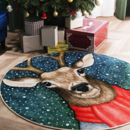 Beliani Round Multicolour Reindeer Christmas Rug 120Cm Anti-Slip Polyester Low-Pile - thumbnail 2