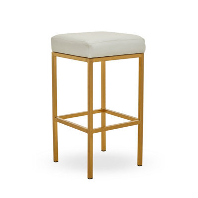 Orsina Baina White Pu And Gold Finish Bar Stool - image 1