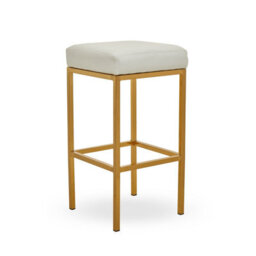 Orsina Baina White Pu And Gold Finish Bar Stool - thumbnail 1