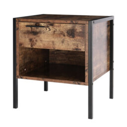 Living And Home Retro Wooden Frame Bedside Table Nightstand With 1 Drawer And Open Front Storage Compartment - thumbnail 3