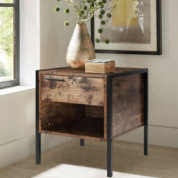 Living And Home Retro Wooden Frame Bedside Table Nightstand With 1 Drawer And Open Front Storage Compartment - thumbnail 2