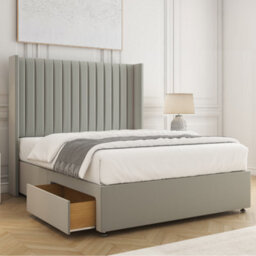 Bsspoke Manhattans Divan Bed Silver Plush Velvet With 54Inch Headboard 2 Drawers Footend & No Mattress In Double King 4Ft 6Ft - thumbnail 1