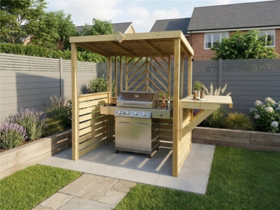 Edecks The Pavilion Wooden Bbq Shelter With Foldout Bar Worktop 6 X 7Ft - Chevron Rear Panel Outdoor Garden Barbecue Grill Gazebo - image 1