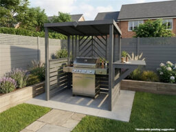 Edecks The Pavilion Wooden Bbq Shelter With Foldout Bar Worktop 6 X 7Ft - Chevron Rear Panel Outdoor Garden Barbecue Grill Gazebo - thumbnail 2