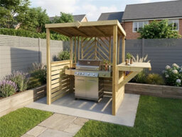 Edecks The Pavilion Wooden Bbq Shelter With Foldout Bar Worktop 6 X 7Ft - Chevron Rear Panel Outdoor Garden Barbecue Grill Gazebo - thumbnail 1