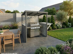 Edecks The Pavilion Wooden Bbq Shelter With Foldout Bar Worktop 6 X 7Ft - Chevron Rear Panel Outdoor Garden Barbecue Grill Gazebo - thumbnail 4