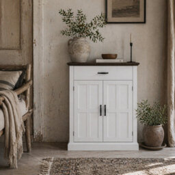 Wyld Haus Marina Colu White Farmhouse Sideboard With Drawer, Twin Barn Doors And 3Cm Top - 75.2Cm X 40Cm X 91.5Cm - thumbnail 1