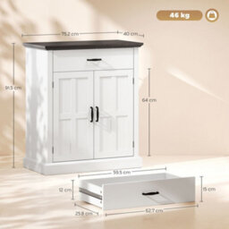 Wyld Haus Marina Colu White Farmhouse Sideboard With Drawer, Twin Barn Doors And 3Cm Top - 75.2Cm X 40Cm X 91.5Cm - thumbnail 3
