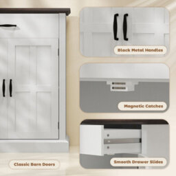Wyld Haus Marina Colu White Farmhouse Sideboard With Drawer, Twin Barn Doors And 3Cm Top - 75.2Cm X 40Cm X 91.5Cm - thumbnail 6