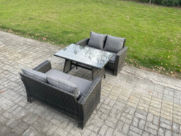 Fimous Garden Furniture Sets 3 Pieces Wicker Rattan Furniture Manual Wicker Patio Sofa Patio Conversation Set Dark Grey Mixed - thumbnail 2
