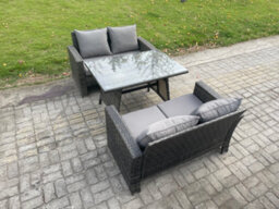 Fimous Garden Furniture Sets 3 Pieces Wicker Rattan Furniture Manual Wicker Patio Sofa Patio Conversation Set Dark Grey Mixed - thumbnail 1