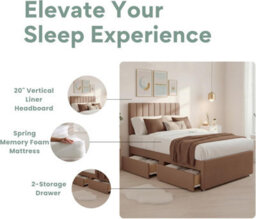 "4Ft Luxury Mink Plush Divan Small Double Bed Frame With Mattress, 20"" Vertical Line Headboard, Bed With 2 Storage Drawers" - thumbnail 3