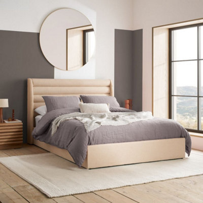 Colton Warm Beige Boucle Fabric Winged Ottoman Storage Bed - 5Ft King Size - image 1
