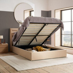 Colton Warm Beige Boucle Fabric Winged Ottoman Storage Bed - 5Ft King Size - thumbnail 2