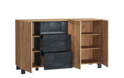 Furneo Sideboard Oak & Black Concrete Effect Cabinet Cupboard Unit White Led Lights Enzo 06 - thumbnail 4