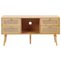 Beliani Boho Light Brown Tv Stand With Rattan Fronts, 4 Drawers, W120 X D40 X H60Cm - thumbnail 1