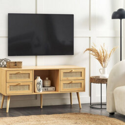 Beliani Boho Light Brown Tv Stand With Rattan Fronts, 4 Drawers, W120 X D40 X H60Cm - thumbnail 2