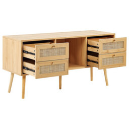 Beliani Boho Light Brown Tv Stand With Rattan Fronts, 4 Drawers, W120 X D40 X H60Cm - thumbnail 5