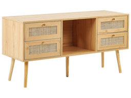 Beliani Boho Light Brown Tv Stand With Rattan Fronts, 4 Drawers, W120 X D40 X H60Cm - thumbnail 3