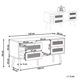Beliani Boho Light Brown Tv Stand With Rattan Fronts, 4 Drawers, W120 X D40 X H60Cm - thumbnail 4