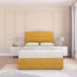 "Sloomy 4Ft6  Texas Divan Bed Base Mustard Plush ,no Drawers & 26"" Struts Headboard - Double" - thumbnail 2