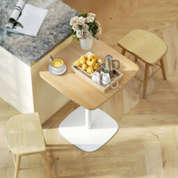 Wyld Haus Levadi Suri 60Cm Square Dining Table Natural Wood Veneer Top White Steel Pedestal Base - thumbnail 8