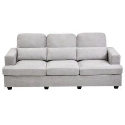 Darphe Modern 3-Seater Grey Chenille Sofa With Accent Pillows, Wood And Metal Frame