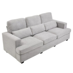 Darphe Modern 3-Seater Grey Chenille Sofa With Accent Pillows, Wood And Metal Frame - thumbnail 2