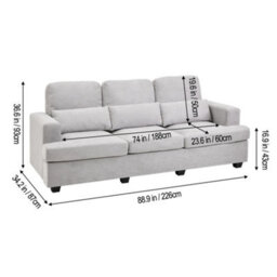 Darphe Modern 3-Seater Grey Chenille Sofa With Accent Pillows, Wood And Metal Frame - thumbnail 5