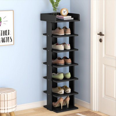 Darphe Modern Minimalist Seven-Level Wooden Narrow Shoe Rack In Black Lacquered Wood Color For Home Use - image 1
