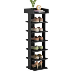Darphe Modern Minimalist Seven-Level Wooden Narrow Shoe Rack In Black Lacquered Wood Color For Home Use - thumbnail 4