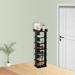 Darphe Modern Minimalist Seven-Level Wooden Narrow Shoe Rack In Black Lacquered Wood Color For Home Use - thumbnail 3