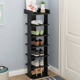 Darphe Modern Minimalist Seven-Level Wooden Narrow Shoe Rack In Black Lacquered Wood Color For Home Use - thumbnail 2