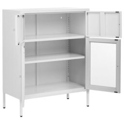 Beliani Glass Display Sideboard Esholt Metal 80 Cm White - thumbnail 4